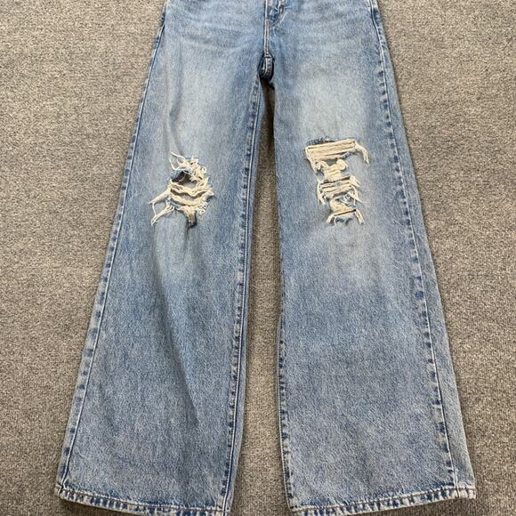 Levis Jeans Womens 24 Denim 94 Baggy Wide Leg Distressed Knee Light Wash Flare - Picture 3 of 11